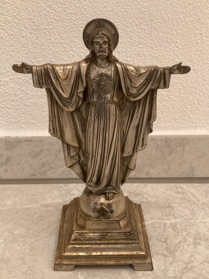 Antike Jesus Christus Statue versilbert Dachbodenfund - um 1900 in Fichtenau