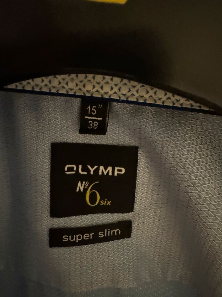 Olymp Langarmhemd no. 6 super slim blau mit Muster in Salem