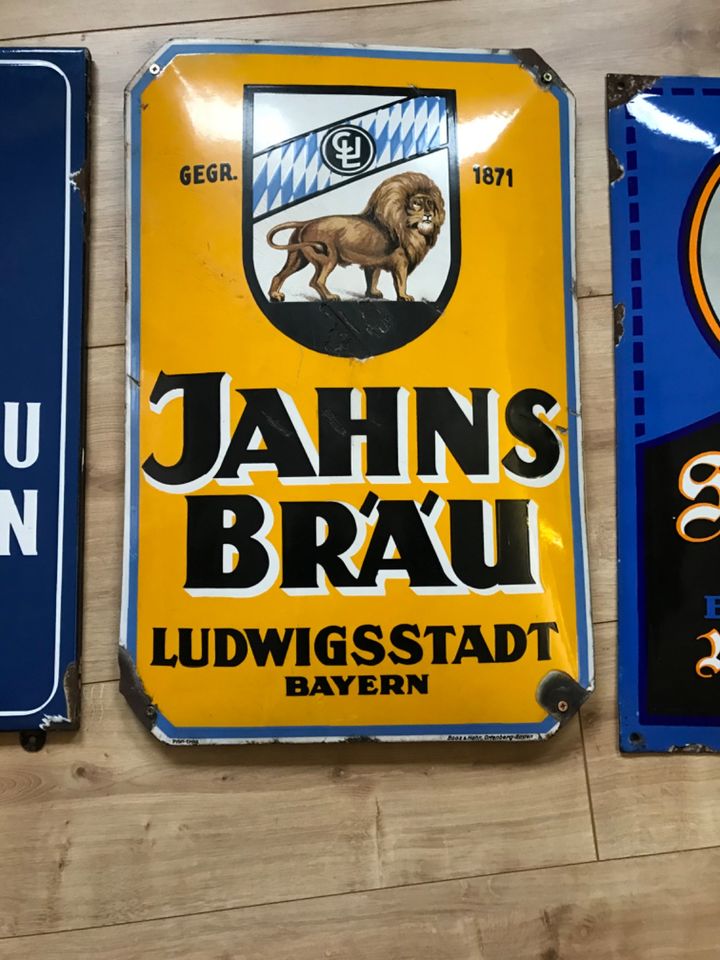 Emailschild Emailleschild Jahns Bräu Ludwigsstadt Brauerei in Kulmbach