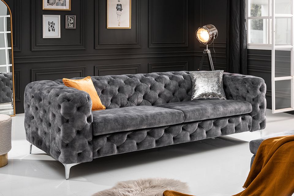 ⚡!Aktionspreis!⚡ Chesterfield 3er Sofa MODERN BAROCK 235cm dunkelgrau Samt 3-Sitzer Federkern Riess-Ambiente in Halstenbek