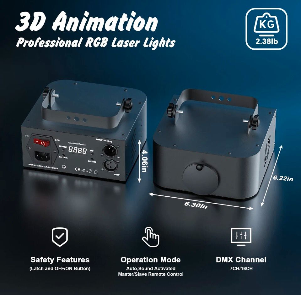 3D Animation-Laser Strahl, RGB, Fernb, DMX, Sound, Lichteffekte, in Holzwickede