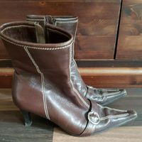 Vintage Echt Leder Stiefeletten 39 dunkelbraun Spitz Schnalle Vahrenwald-List - List Vorschau