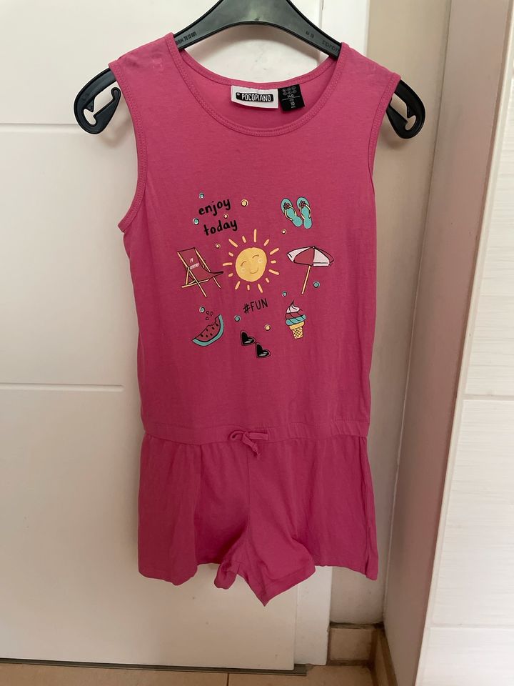 Neu Bio Baumwolle Öko Kleid Jumpsuit 140 grau pink rosa Melone in Dresden