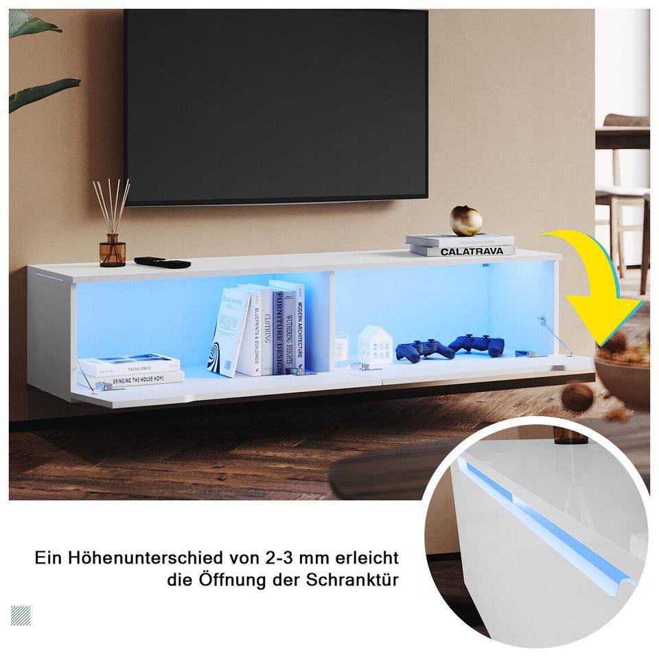 TV Schrank LED-Beleuchtung Hochglanz Lowboard 140cm Weiß in Weilburg