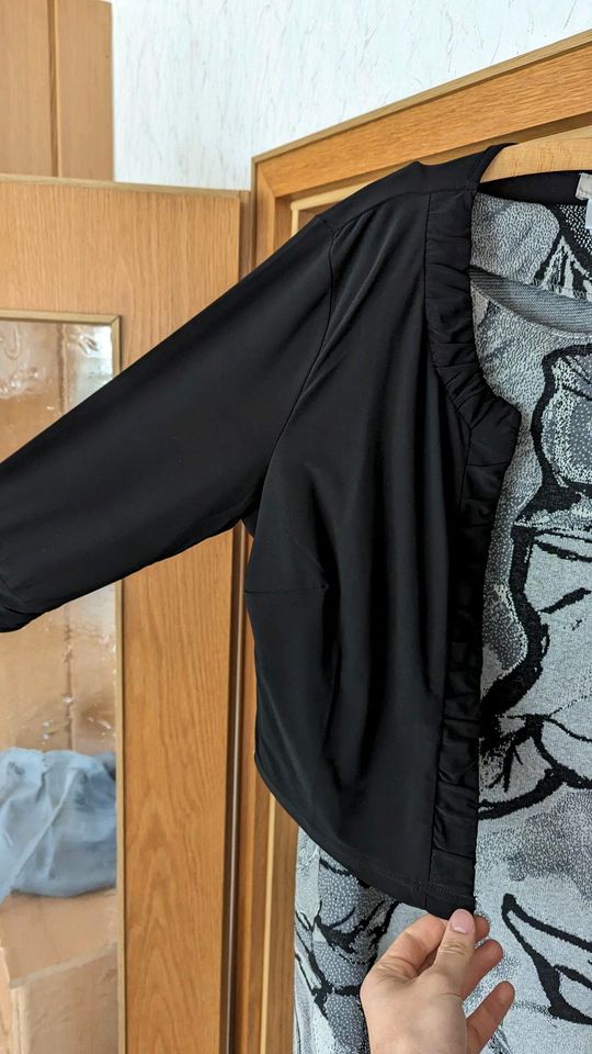 Damen Baumwoll Kleid grau Größe 44 + schwarzer Bolero 46 in Jesewitz