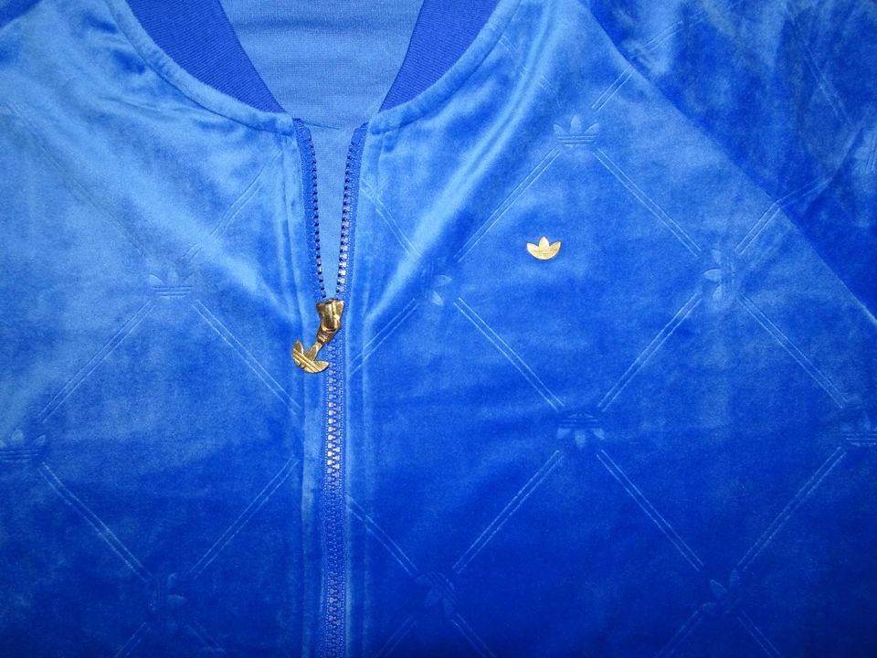 ADIDAS Originals ⭐Samt Velour Bomber Jacke Samtjacke Blau Gold L in Berlin