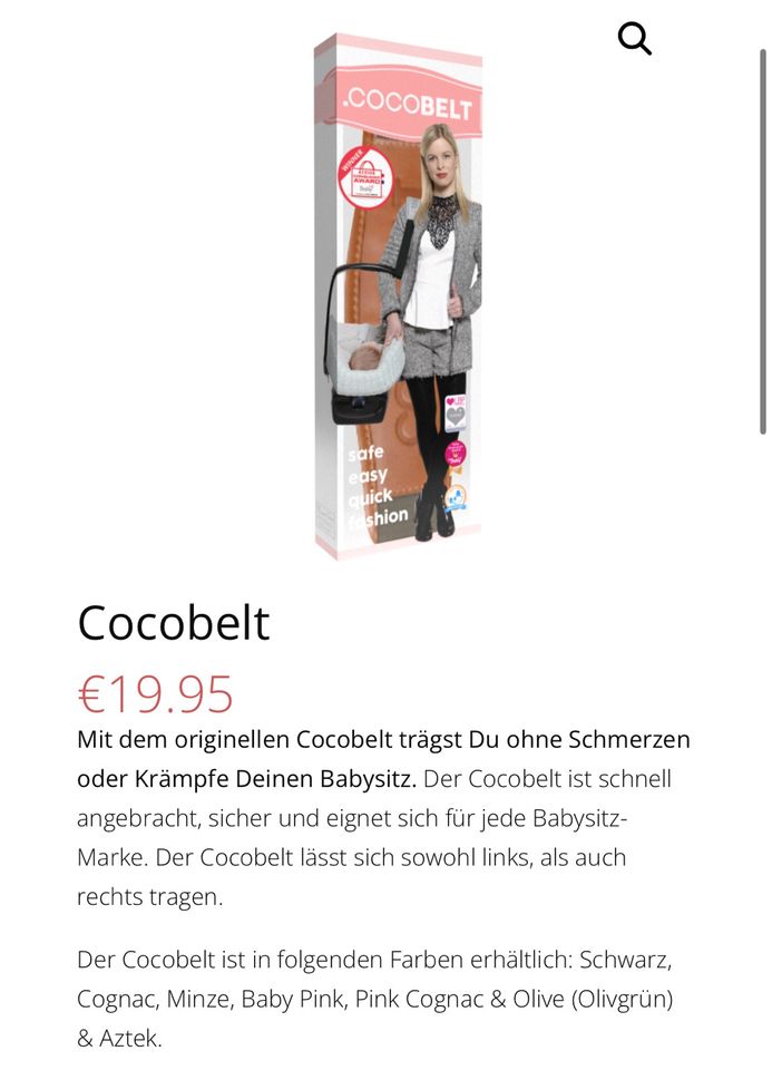 Cocobelt® Das Optimale Tragesystem, für deine Babyschale Maxicosi in Berlin