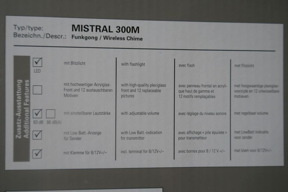 Grothe Mistral 300M BM, Funkgong mit Funkbewegungsmelder, NEU in Schramberg