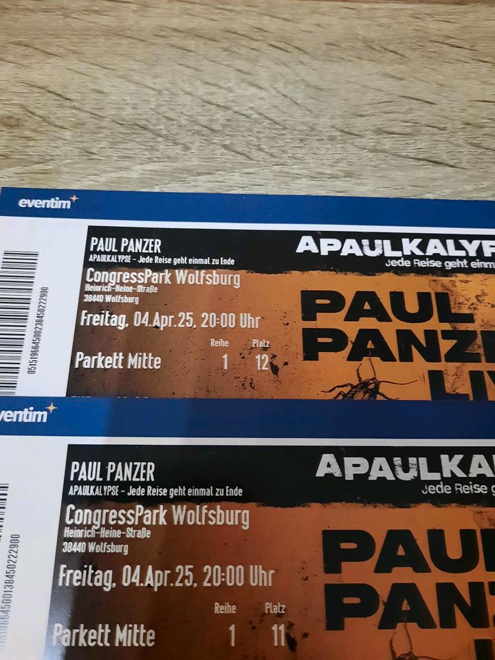 2× PAUL PANZER TICKETS FÜR WOLFSBURG AM FREITAG 4 APRIL 2025 in Voerde (Niederrhein)