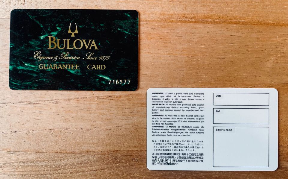 BULOVA Garantiekarte Uhr Guarantee Warranty Card Fullset NEU in Großmehring