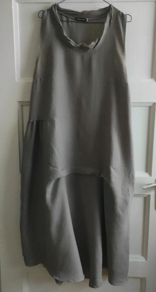 Leinen Kleid 42 grau schlamm Taschen asymmetrisch oversize in Neuss