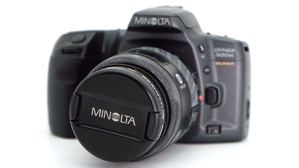 Minolta DYNAX 500si Super SLR Kamera 2 Objektive Blitz Tasche in Gefrees