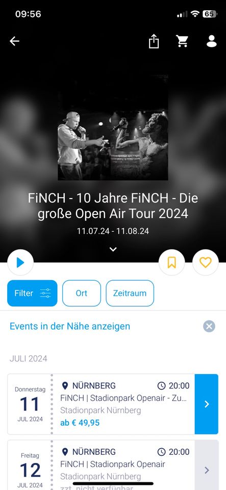 2 Tickets für Finch Konzert 2024 10 Jahre Finch in Halle/Saale in Schraplau