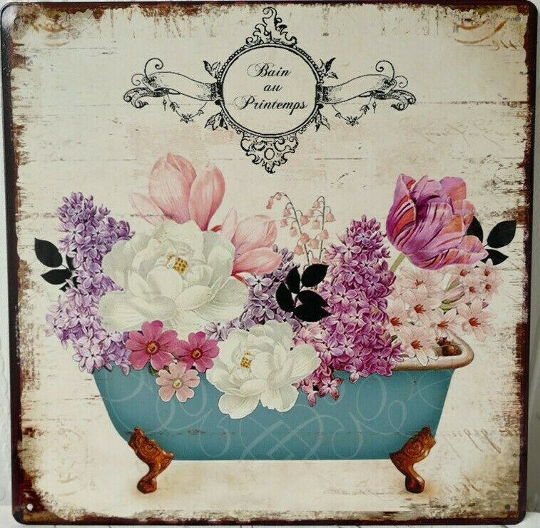 Blechschild Wandbild Bad Blumen Bain au Printemps Shabby NEU in Bissendorf