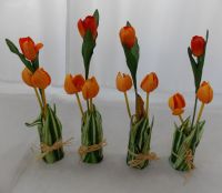 4 x Tulpen Gesteck je 3 x Kunstblumen orange mit rot 40 cm hoch Hessen - Herleshausen Vorschau