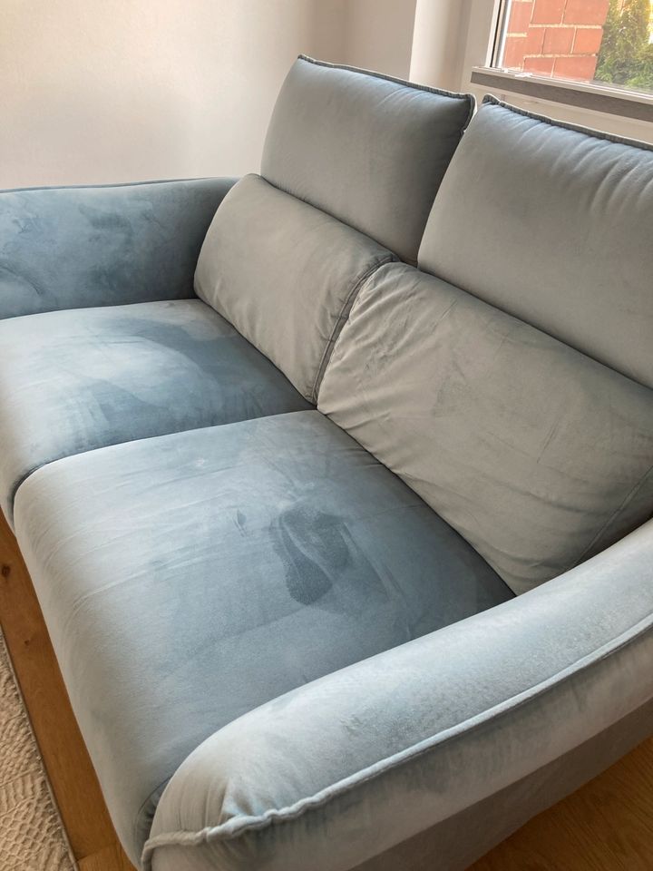 Sofa Couch 2-Sitzer Hellblau Samt Federkern in Mühlhausen