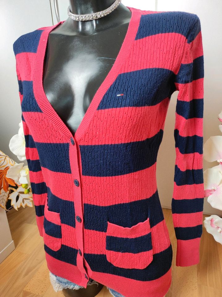 Gestreifte Hilfiger Denim Strickjacke Cardigan XS 34 Stripe Logo in Übach-Palenberg