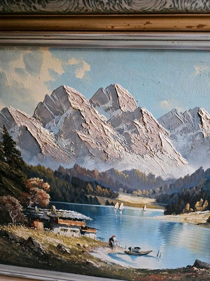 Antikes Gemälde Ölgemälde Landschaft  Bergen vermutlich Bach  ? in Lindern (Oldenburg)