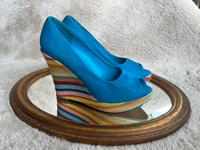 Fröhliche WEDGES 41 Peeptoe Pumps TÜRKIS Blau Bunt Nubuk Optik Rheinland-Pfalz - Linz am Rhein Vorschau