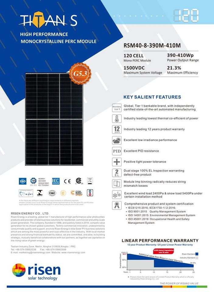 Risen Solar PV Modul Black Frame 410W RSM40-8-410M in Bielefeld