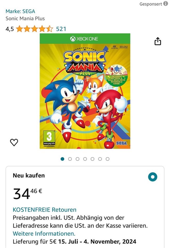 Sonic Mania plus Xbox one + artbook in Troisdorf