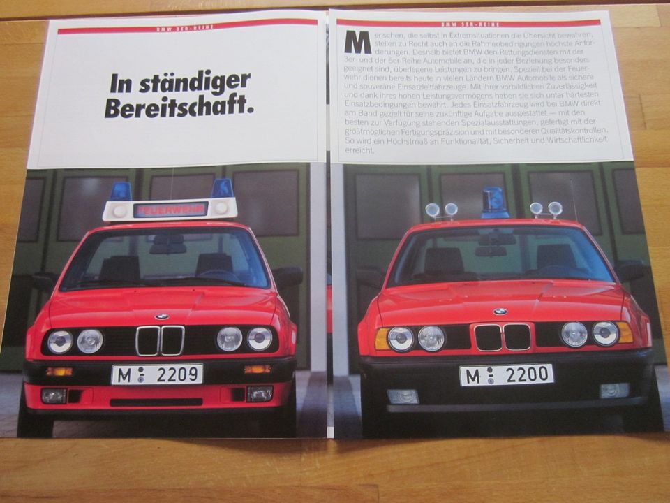 Prospekt BMW 318i 320i E30 520i 525i E34 Feuerwehr, 1988, SELTEN! in Karlsfeld