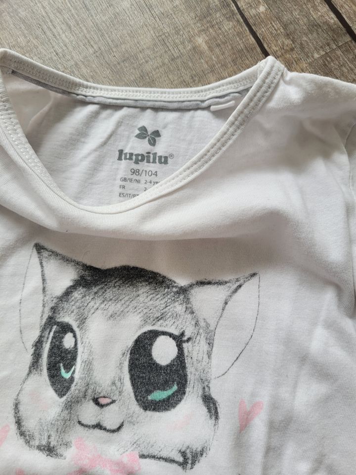 98/104, lupilu, Langarmshirt, weiß mit Katze in Nürtingen