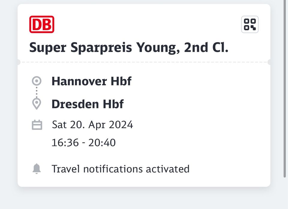 Zug Ticket Hannover - Dresden - 20.04.24 in Hannover