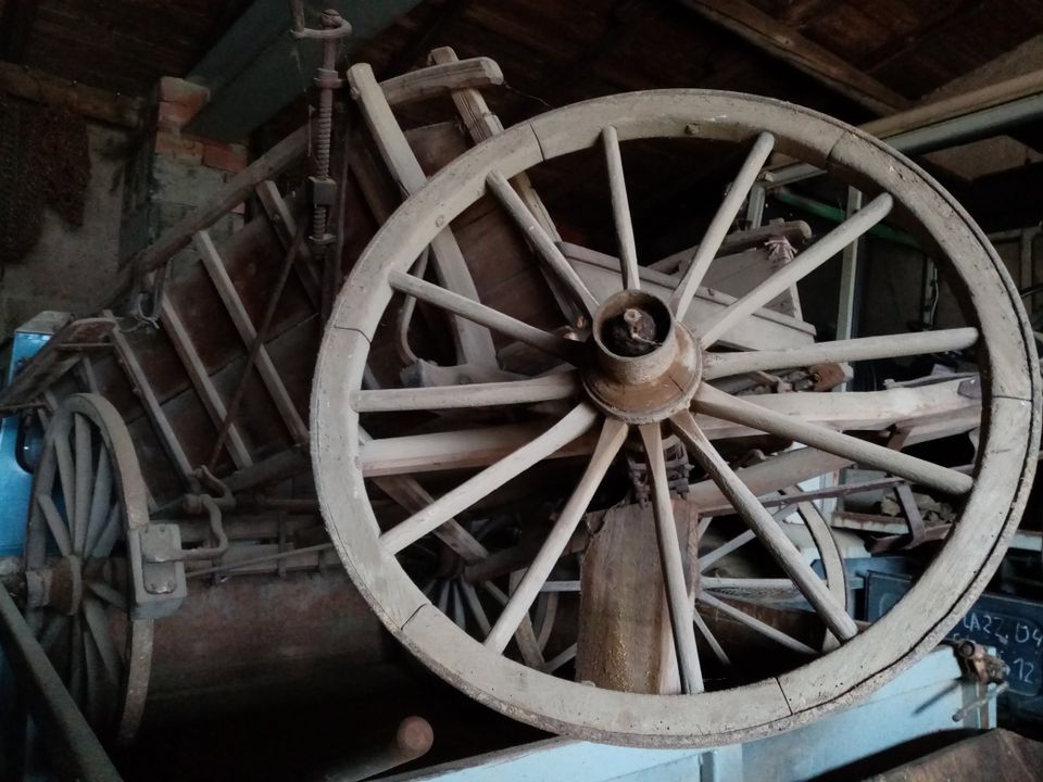 Leiterhandwagen Holz, historisch, landwirtschaftliche Dekoration in Pöhl