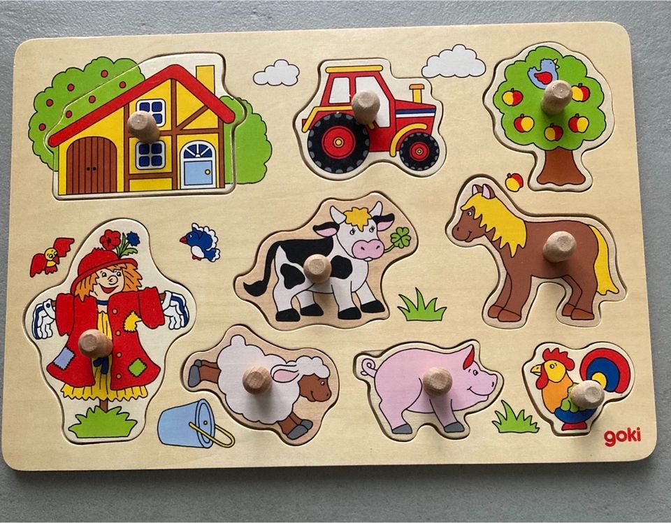 Goki Steckpuzzle Holz Spielzeug Puzzle Bauernhof in Deining
