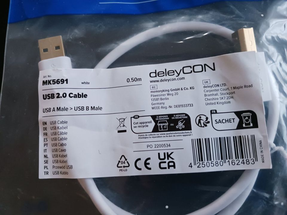 0,5m USB Kabel Druckerkabel Scanner Kabel USB 2.0 A-Stecker zu B- in Wiesau