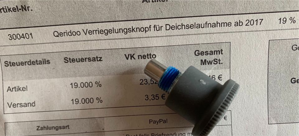 Queridoo Verriegelungsknopf für Deichselaufnahme NEU in Altenberg Sachs
