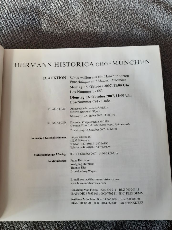 Schusswaffen 53. Auktion Hermann Historica Katalog 2007 München in Lichtenfels