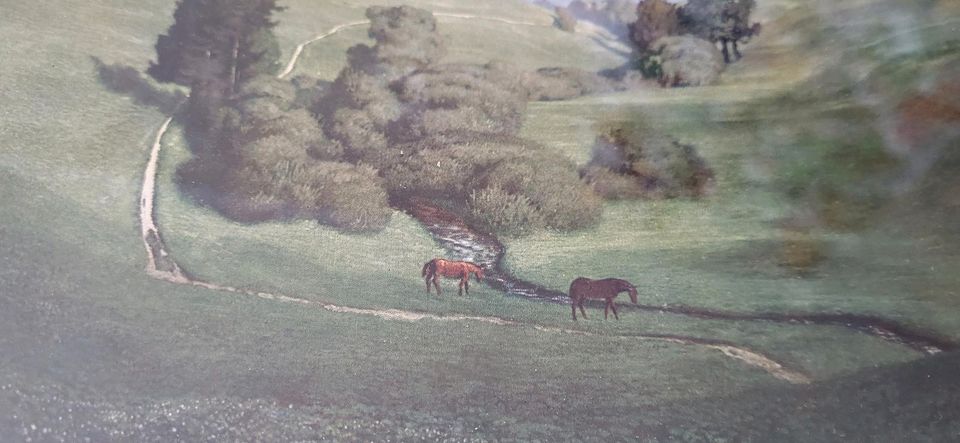 Kleines Gemälde Antik 1900 Pferde Natur Landschaft in Hofbieber