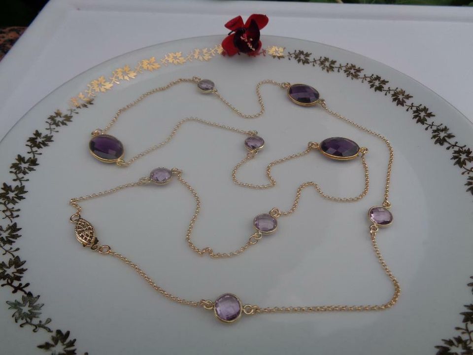 Lange Gold Kette, 585 Gold Filled, mit Amethyst in Wittenberg