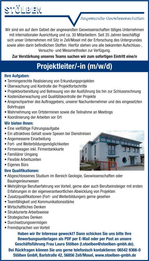 Projektleiter/-in (m/w/d) in Zell (Mosel)