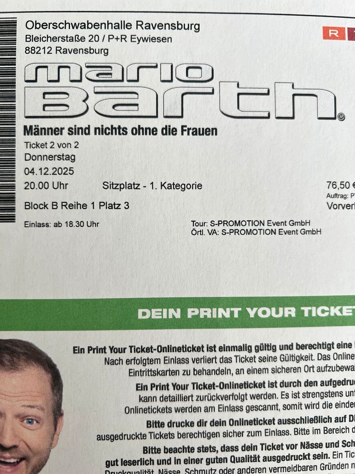 4 Tickets  Mario Barth neue Show 2025 in Ravensburg in Mengen
