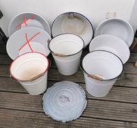 Emaille DDR Eimer Schüssel weiß braun Pflanzgefäß DIY Garten Sachsen - Radeberg Vorschau