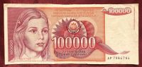 Banknote, Geldschein: Jugoslawien 100000 Dinar von 1989 Inflation Bayern - Kronach Vorschau