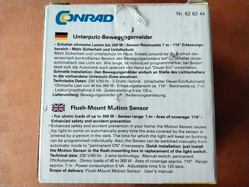CONRAD Unterputz-Bewegungsmelder.Mit Gebrauchsanweisung. in Seggebruch