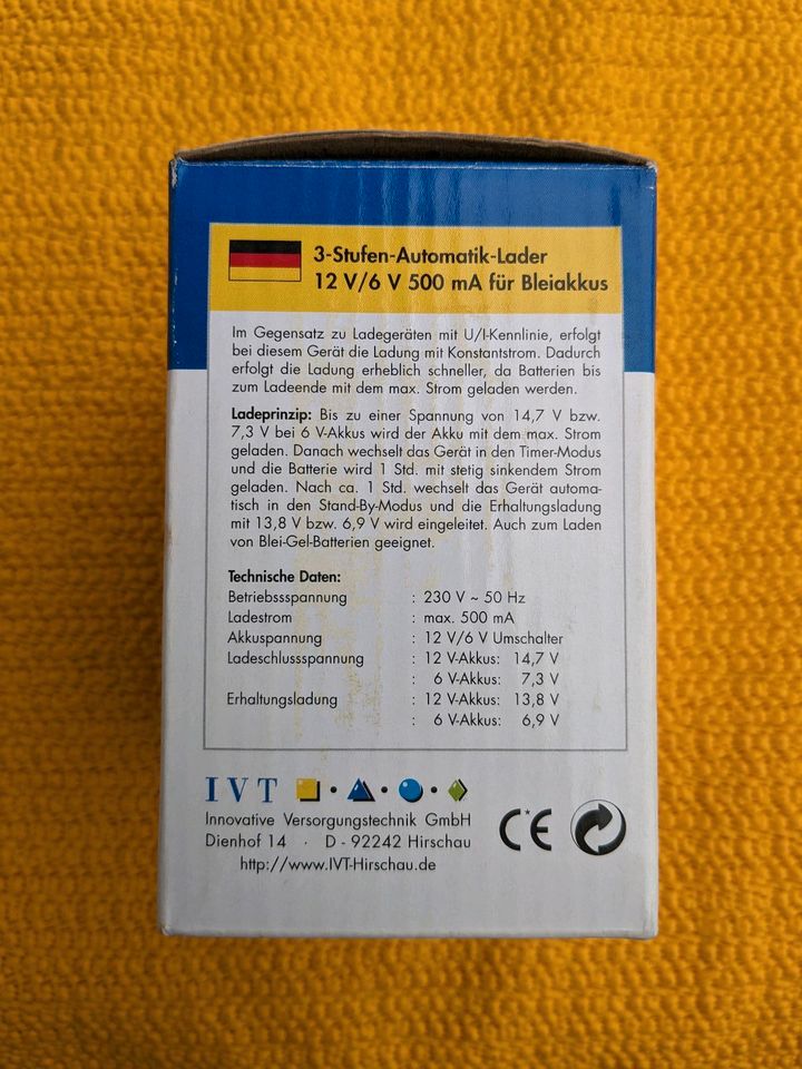 IVT 3-Stufen-Automati Bleiakku Blei-Gel-Akku Lader 12V / 6V 500mA in Übach-Palenberg