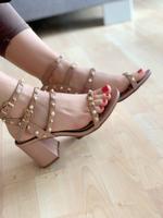 Sandalen sandaletten block absatz nieten rose gold gr.38 riemchen Bayern - Asbach-Bäumenheim Vorschau
