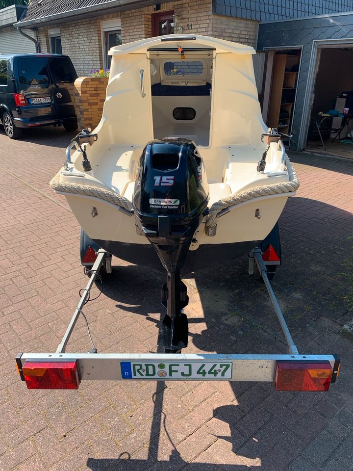 Angelboot mit Straßentrailer und 15 PS Außenborder zu verkaufen in Rendsburg