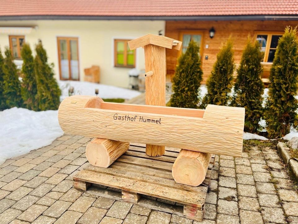 Holzbrunnen Baumstammbrunnen Holztrog Wassertrog Blumentrog in Schliersee