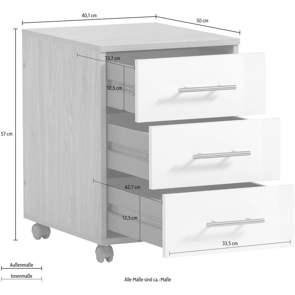 Rollcontainer eiche Hell Weiß 3 Schubladen büromöbel möbel #154 in Bad Oeynhausen