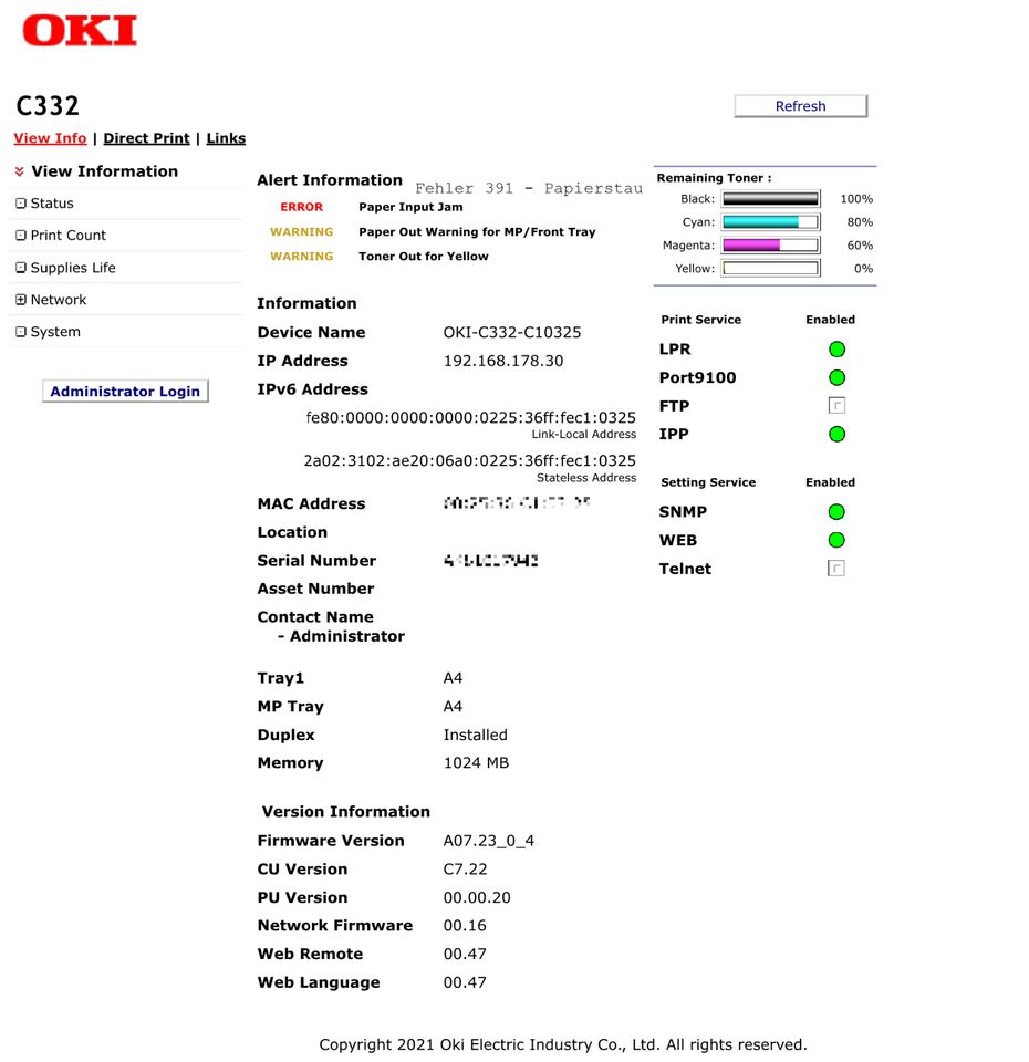 OKI C332dn - defekt, zum Ausschlachten oder für Bastler in Konstanz