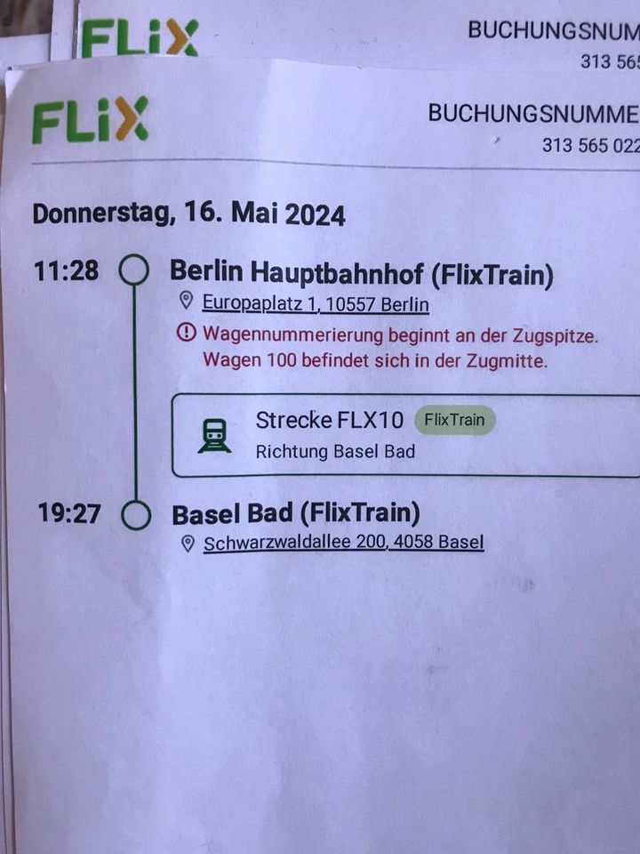 Ticket im Flixtrain von Berlin nach Basel am 16.5.24 in Freiburg im Breisgau