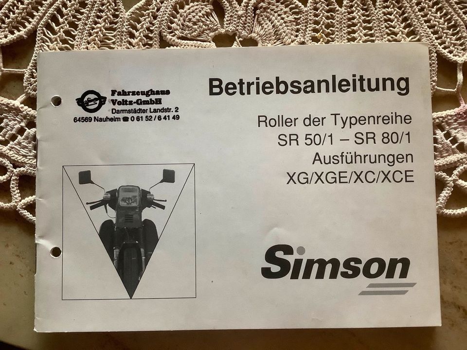 Simson Roller SR 50/80 , Bedienungsanleitung, Fahrerhandbuch in Schwandorf