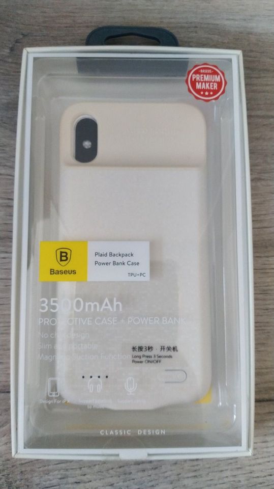 Schutzhülle Power Bank Baseus iphone x 3500mAH beige weiß NEU in Remscheid