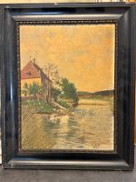 Kunstwerk Malerei Ölbild Haus Staustufe Fluss Bayern - Regensburg Vorschau